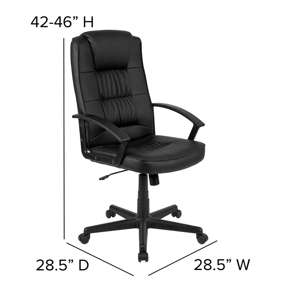 Flash Fundamentals High Back Black LeatherSoft - Padded Task Office Chair with Arms, BIFMA Certified - Mervyns