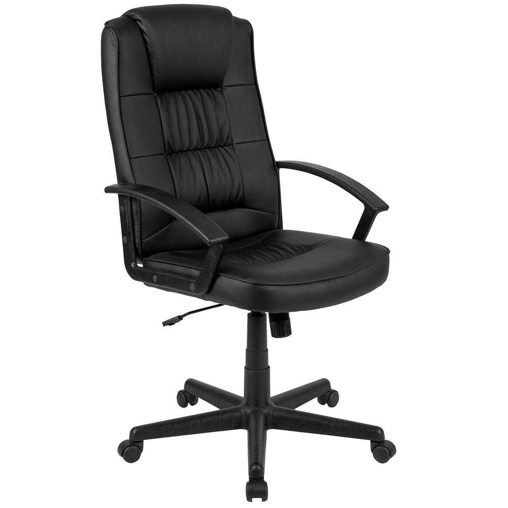 Flash Fundamentals High Back Black LeatherSoft - Padded Task Office Chair with Arms, BIFMA Certified - Mervyns