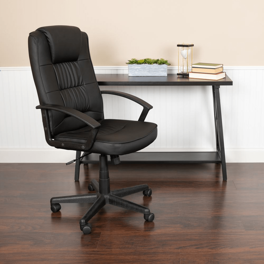 Flash Fundamentals High Back Black LeatherSoft - Padded Task Office Chair with Arms, BIFMA Certified - Mervyns