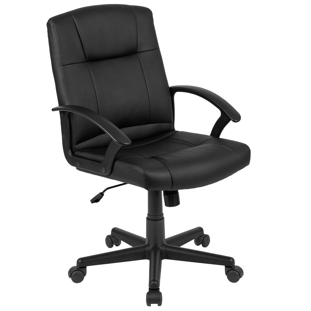 Flash Fundamentals Mid - Back Black LeatherSoft - Padded Task Office Chair with Arms, BIFMA Certified - Mervyns