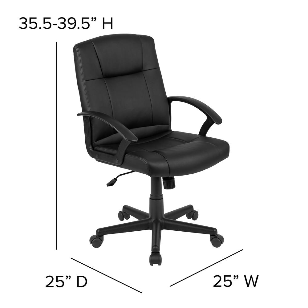 Flash Fundamentals Mid - Back Black LeatherSoft - Padded Task Office Chair with Arms, BIFMA Certified - Mervyns