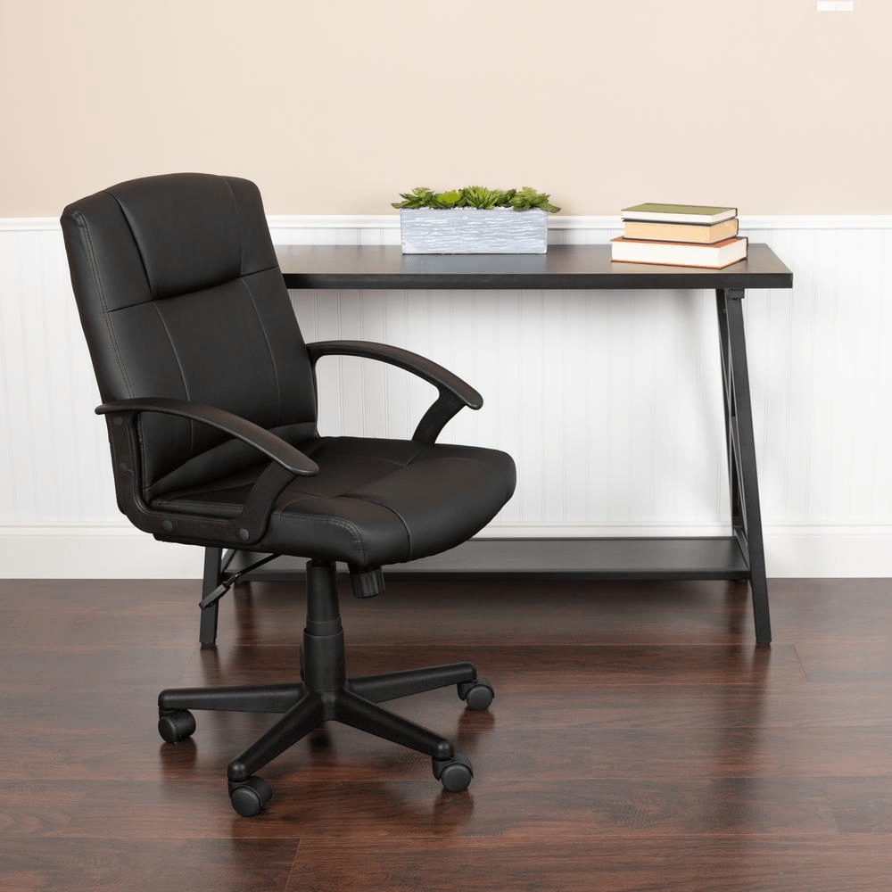 Flash Fundamentals Mid - Back Black LeatherSoft - Padded Task Office Chair with Arms, BIFMA Certified - Mervyns