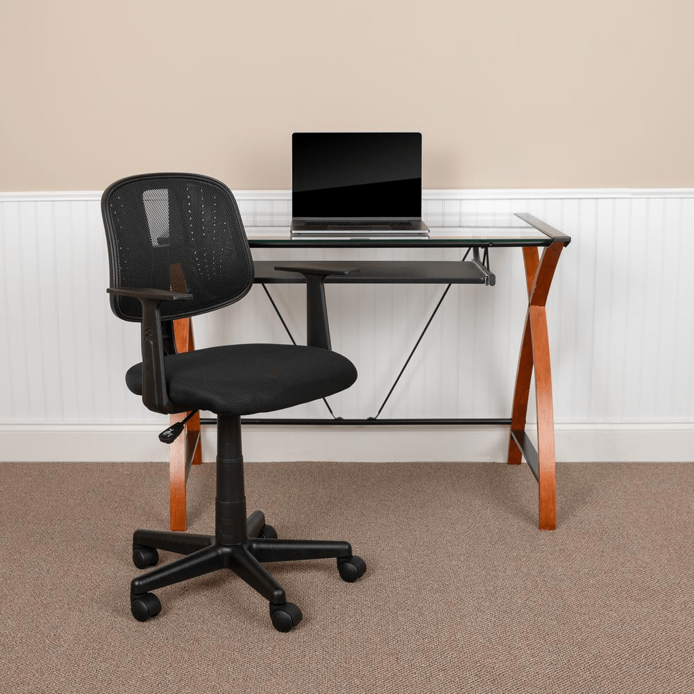 Flash Fundamentals Mid - Back Black Mesh Swivel Task Office Chair with Pivot Back and Arms, BIFMA Certified - Mervyns