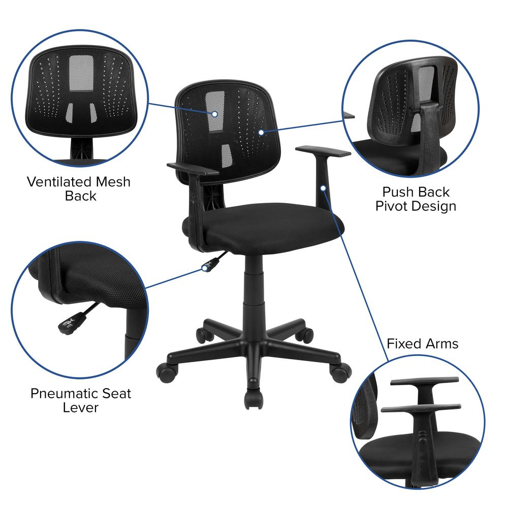 Flash Fundamentals Mid - Back Black Mesh Swivel Task Office Chair with Pivot Back and Arms, BIFMA Certified - Mervyns