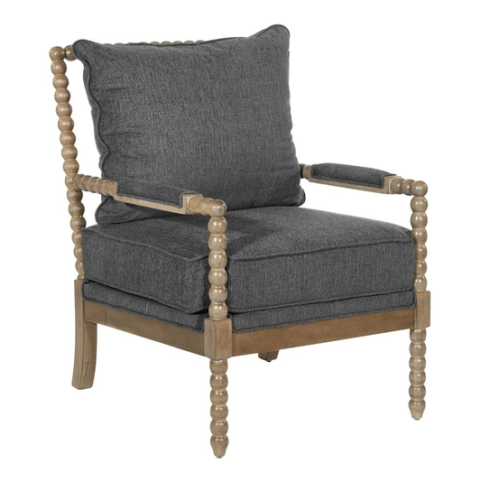 Fletcher Spindle Chair in Charcoal Fabric with Rustic Brown Finish - Mervyns
