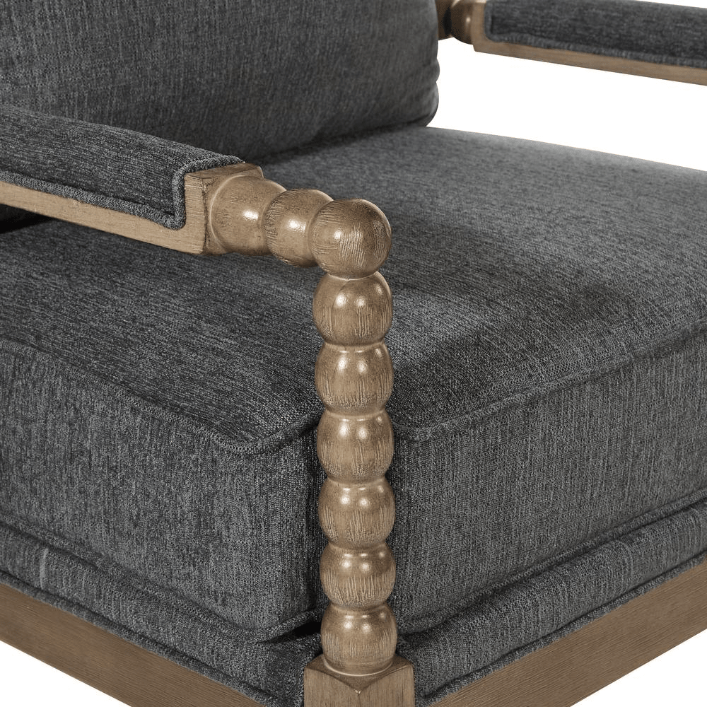 Fletcher Spindle Chair in Charcoal Fabric with Rustic Brown Finish - Mervyns