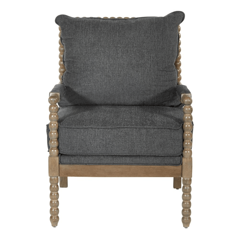 Fletcher Spindle Chair in Charcoal Fabric with Rustic Brown Finish - Mervyns