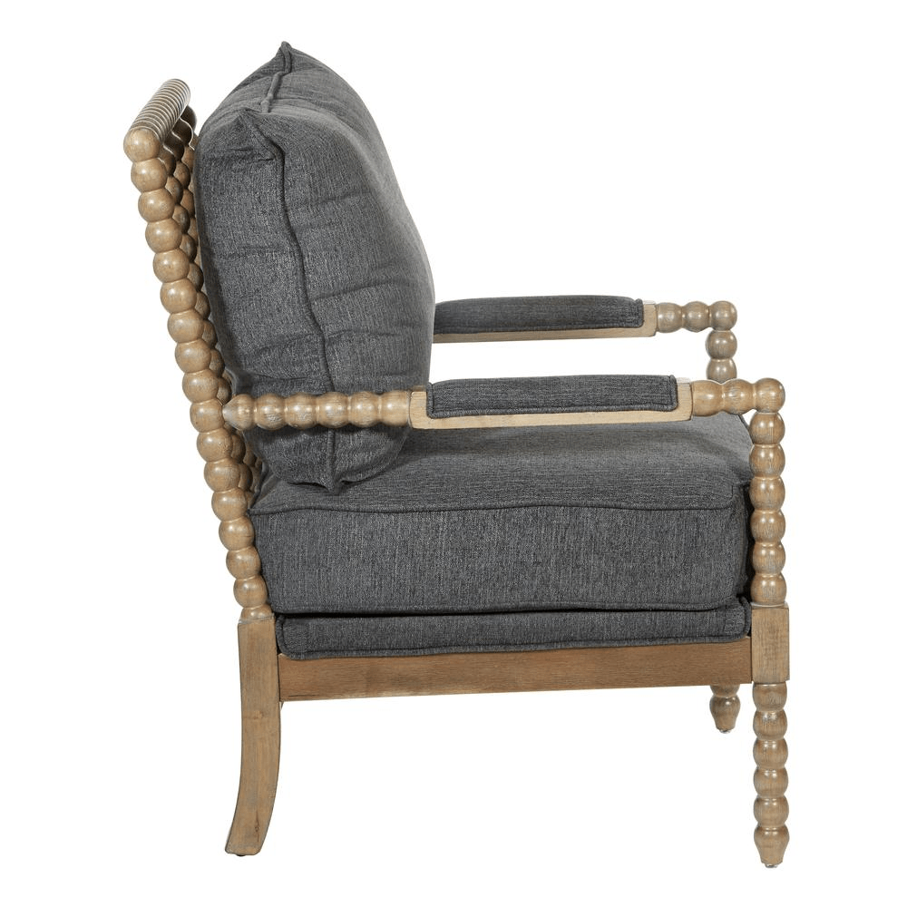 Fletcher Spindle Chair in Charcoal Fabric with Rustic Brown Finish - Mervyns