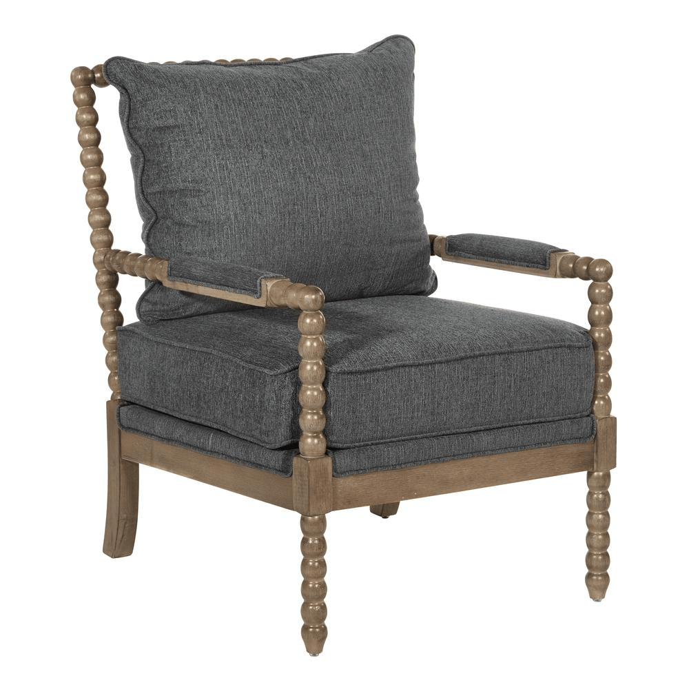 Fletcher Spindle Chair in Charcoal Fabric with Rustic Brown Finish - Mervyns