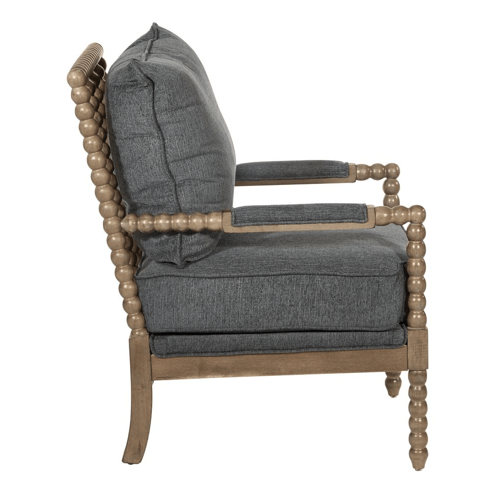 Fletcher Spindle Chair in Charcoal Fabric with Rustic Brown Finish - Mervyns