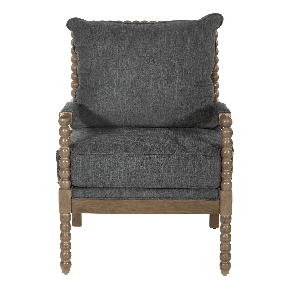 Fletcher Spindle Chair in Charcoal Fabric with Rustic Brown Finish - Mervyns