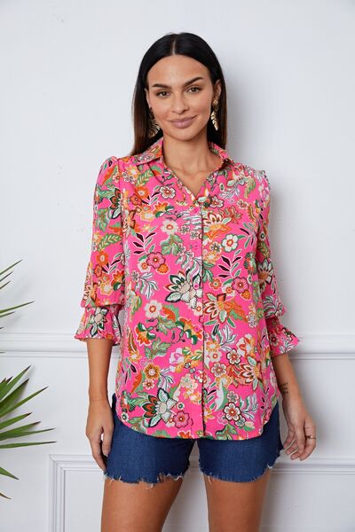 Floral Button Up Flounce Sleeve Shirt - Mervyns