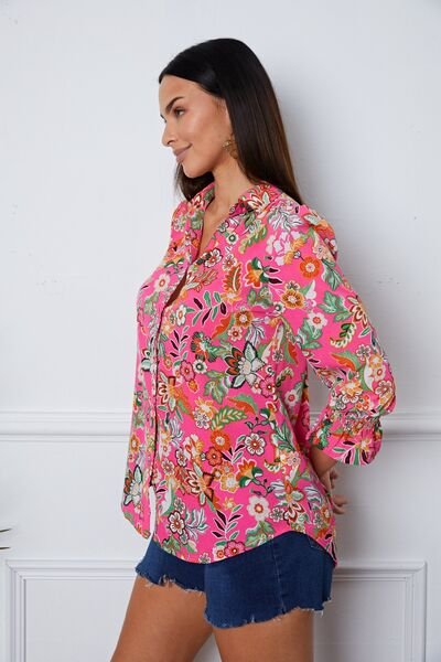 Floral Button Up Flounce Sleeve Shirt - Mervyns