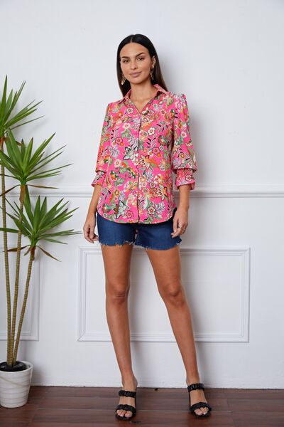 Floral Button Up Flounce Sleeve Shirt - Mervyns