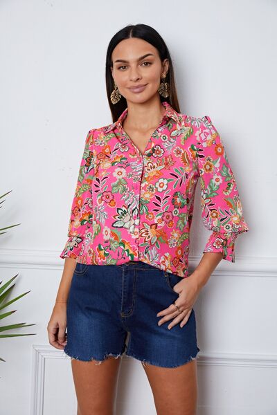 Floral Button Up Flounce Sleeve Shirt - Mervyns