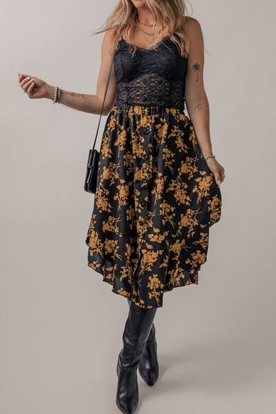 Floral Buttoned Ruffle Hem Skirt - Mervyns