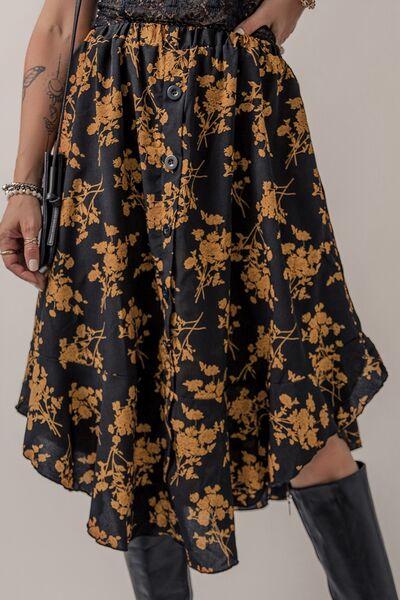 Floral Buttoned Ruffle Hem Skirt - Mervyns