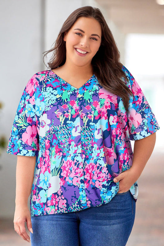 Floral Center Seam V - Neck Blouse - Mervyns