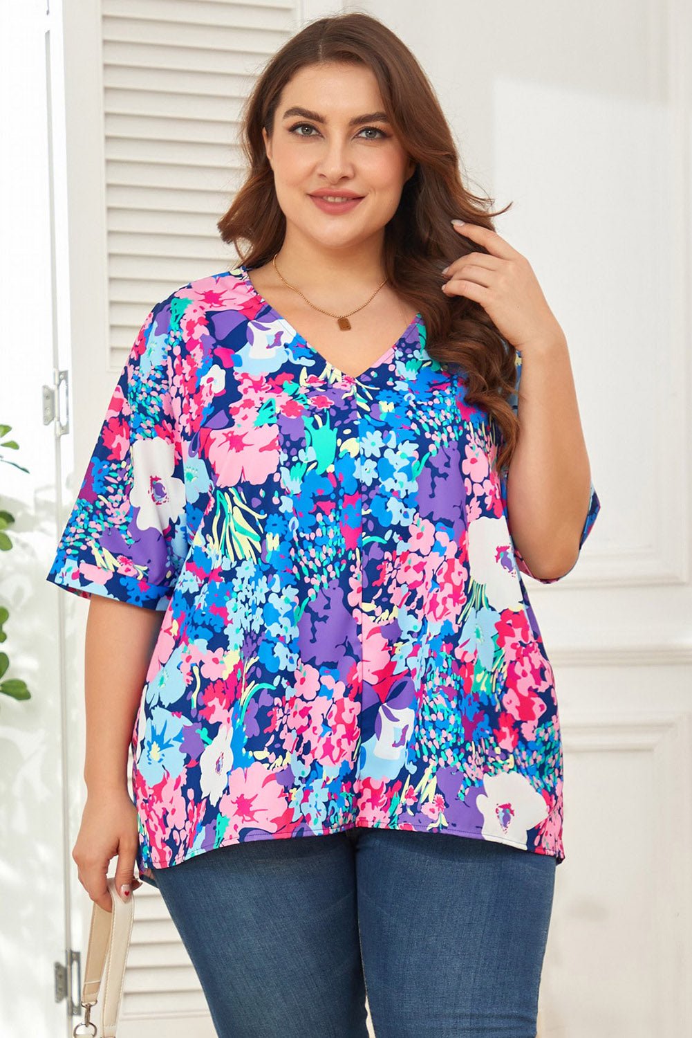 Floral Center Seam V - Neck Blouse - Mervyns