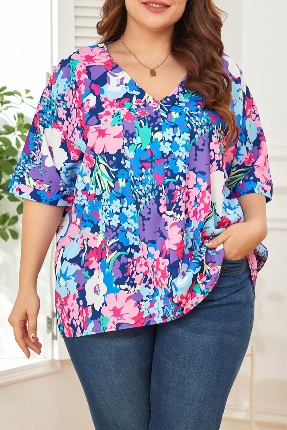 Floral Center Seam V - Neck Blouse - Mervyns