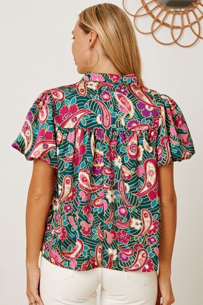 Floral Collared Neck Short Sleeve Blouse - Mervyns