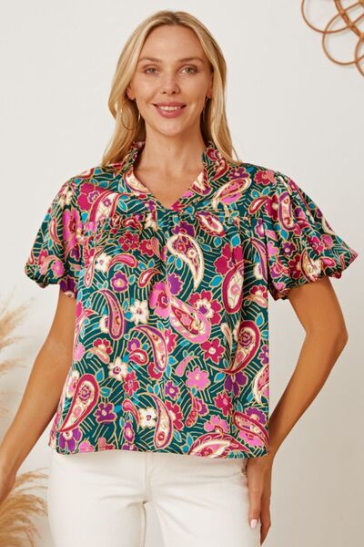 Floral Collared Neck Short Sleeve Blouse - Mervyns