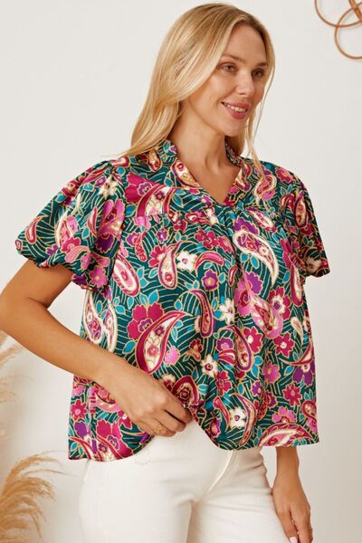 Floral Collared Neck Short Sleeve Blouse - Mervyns