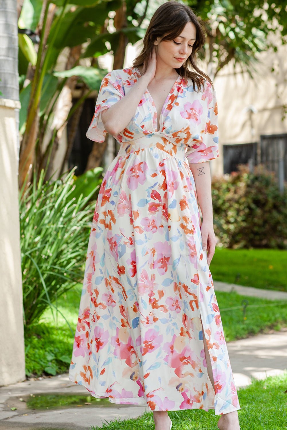 Floral Deep V Slit Maxi Dress - Mervyns