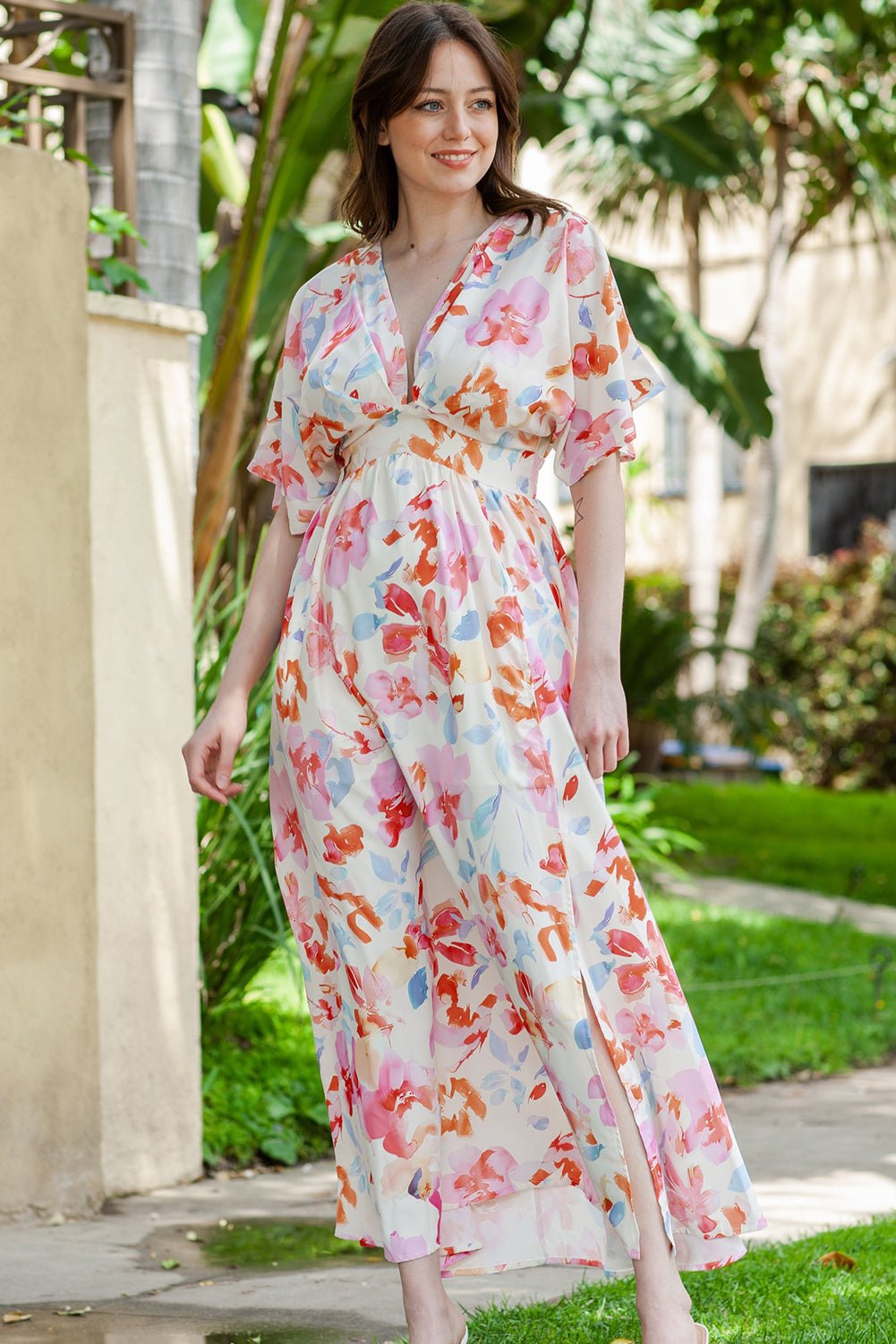 Floral Deep V Slit Maxi Dress - Mervyns