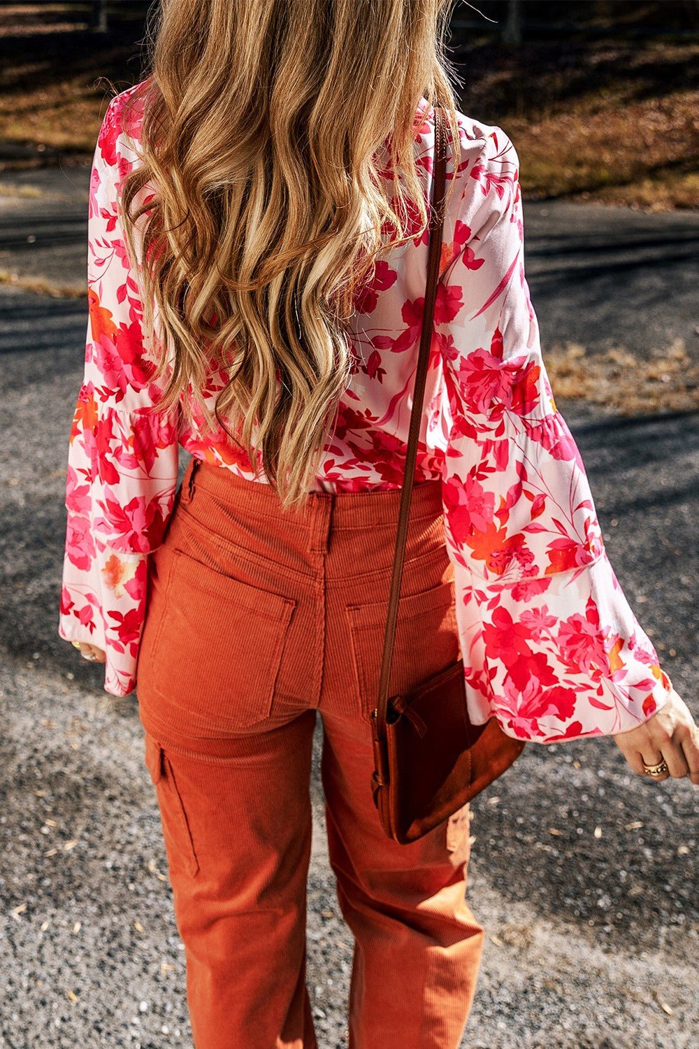 Floral Flare Sleeve Button Up V - Neck Bodysuit - Mervyns