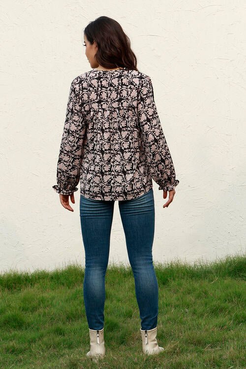 Floral Flounce Sleeve Round Neck Blouse - Mervyns