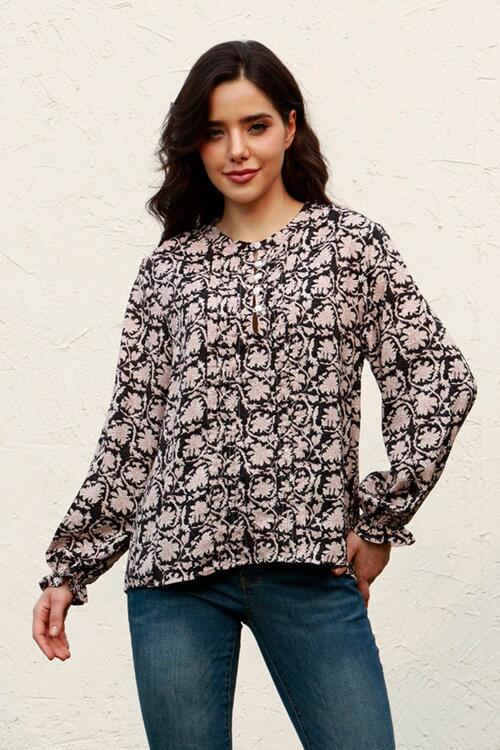 Floral Flounce Sleeve Round Neck Blouse - Mervyns