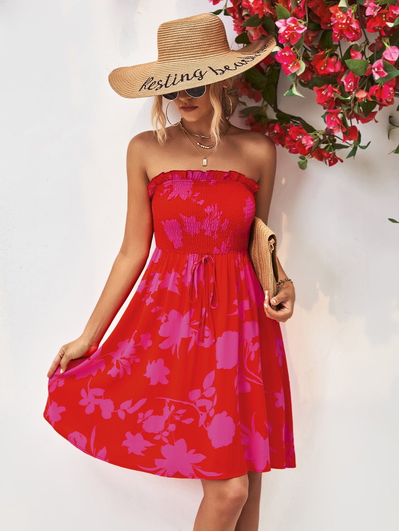 Floral Frill Trim Strapless Smocked Dress - Mervyns