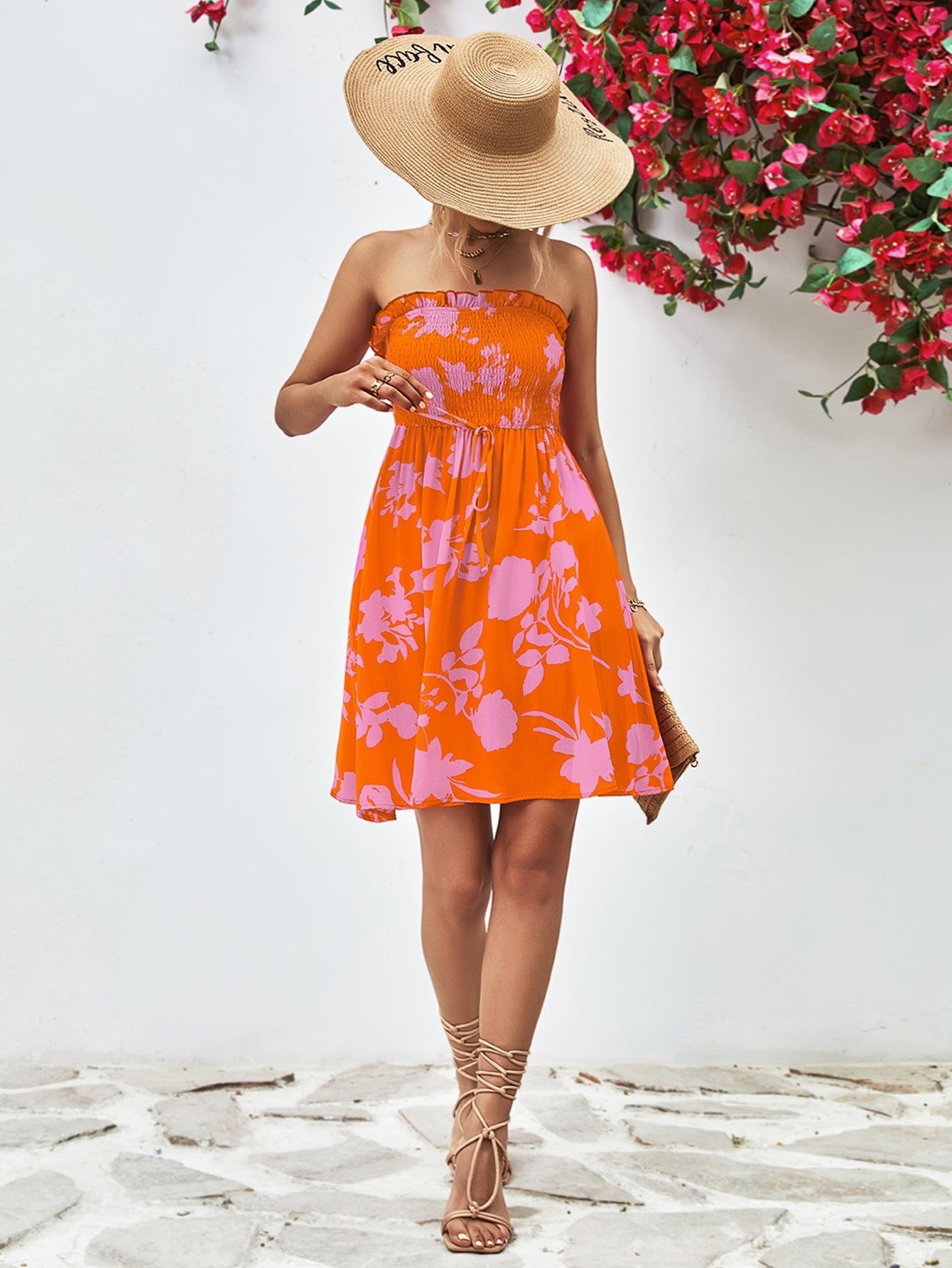 Floral Frill Trim Strapless Smocked Dress - Mervyns