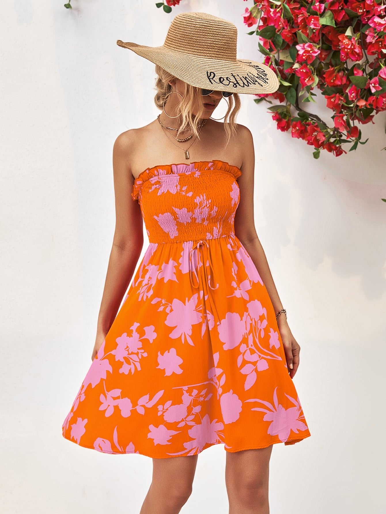 Floral Frill Trim Strapless Smocked Dress - Mervyns