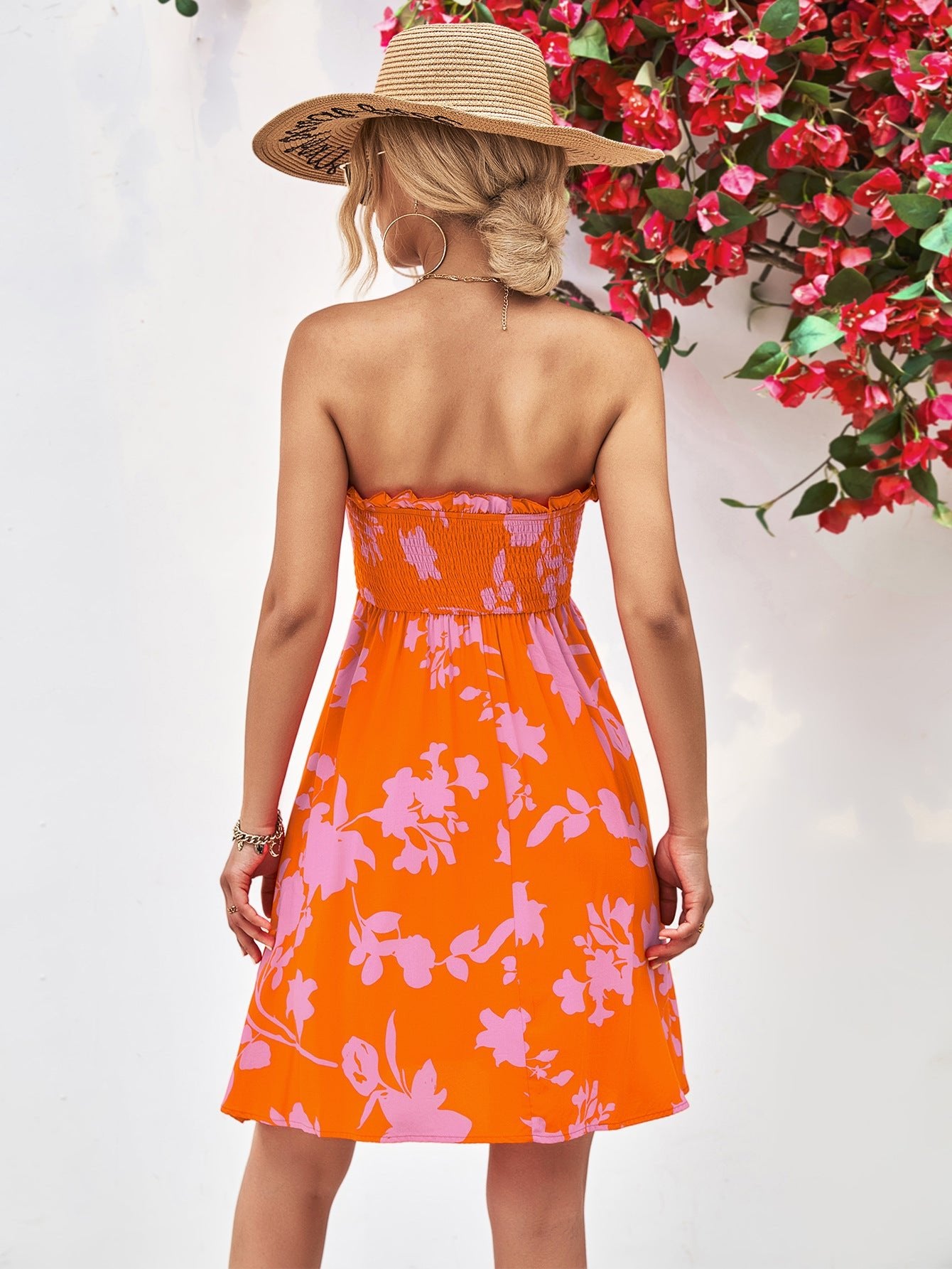 Floral Frill Trim Strapless Smocked Dress - Mervyns