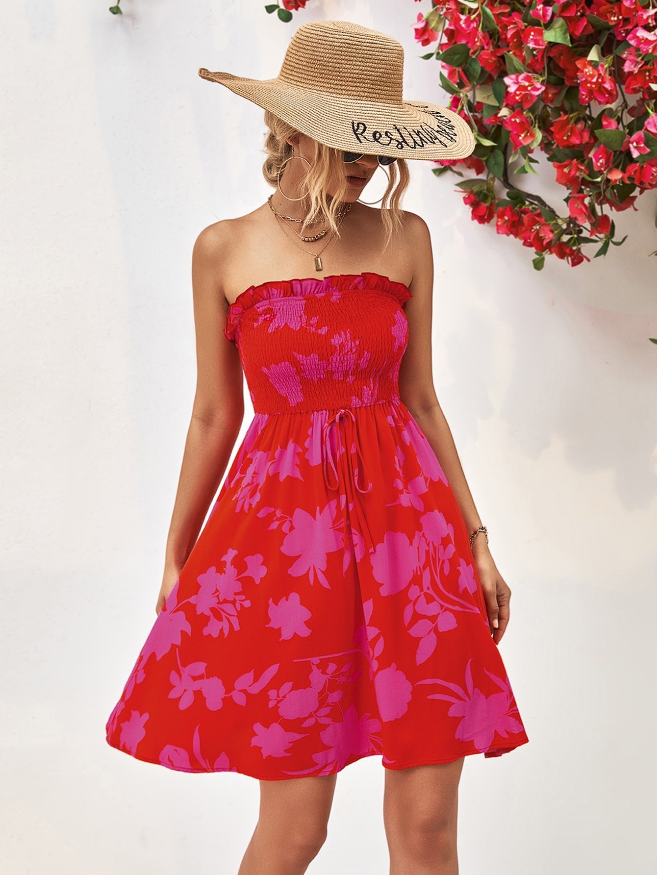 Floral Frill Trim Strapless Smocked Dress - Mervyns