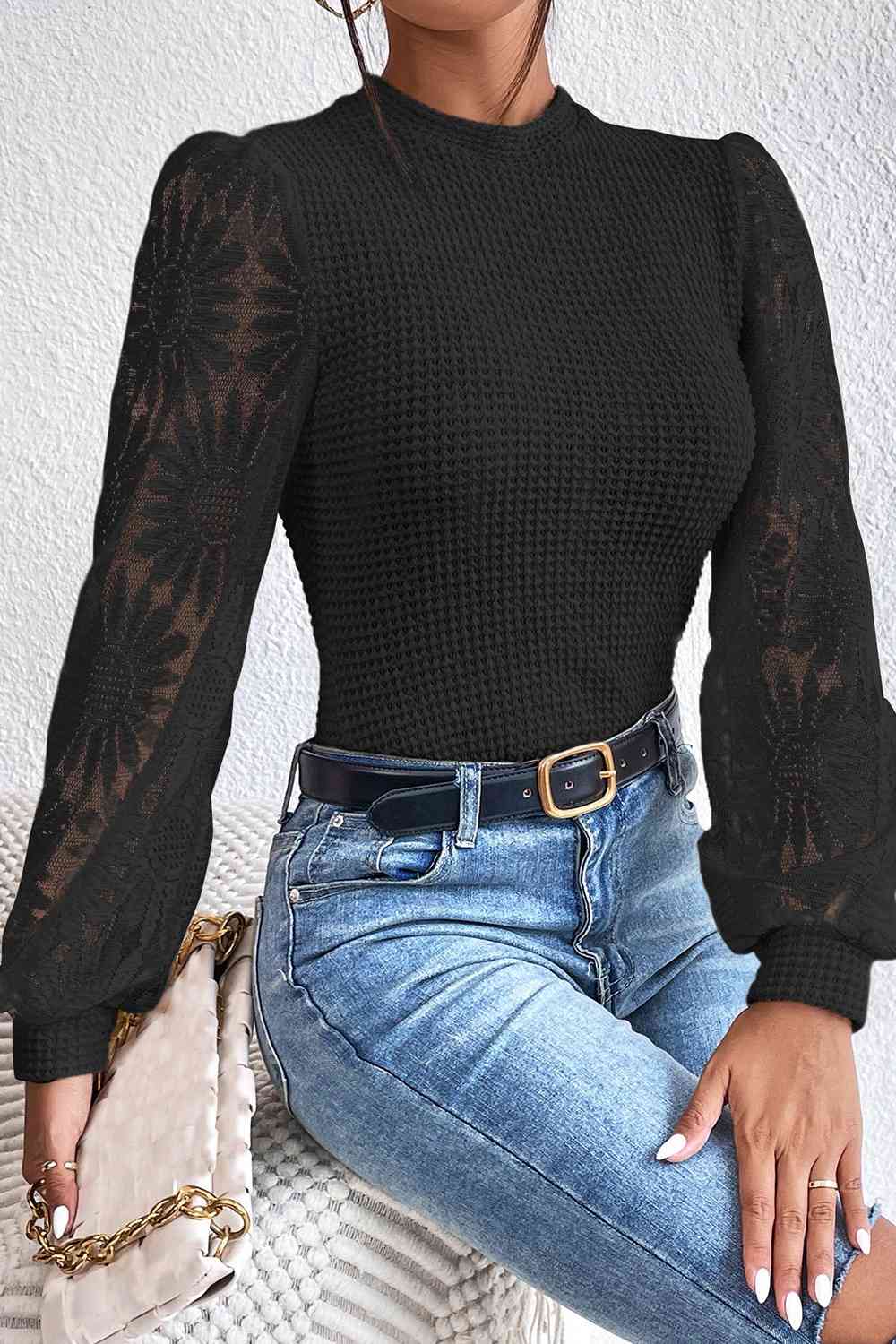 Floral Lace Detail Lantern Sleeve Blouse - Mervyns