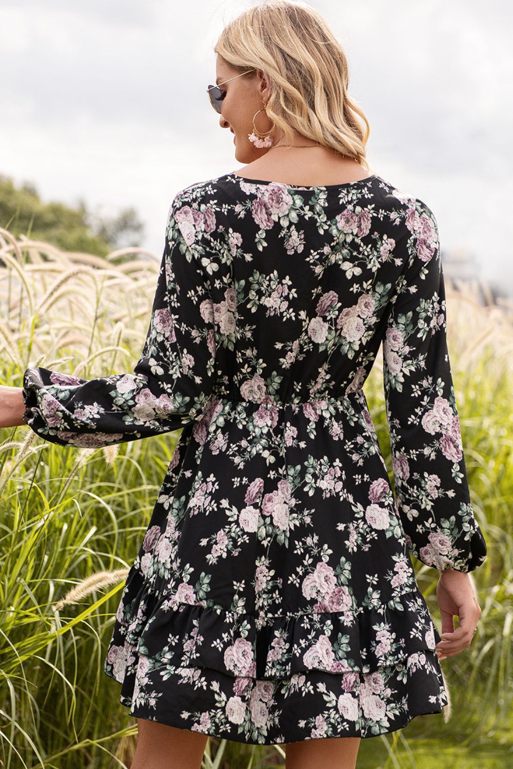 Floral Lace Trim Long Sleeve Dress - Mervyns