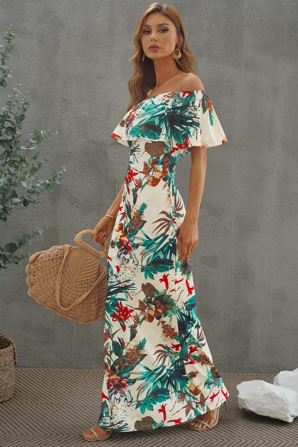 Floral Layered Off - Shoulder Maxi Dress - Mervyns