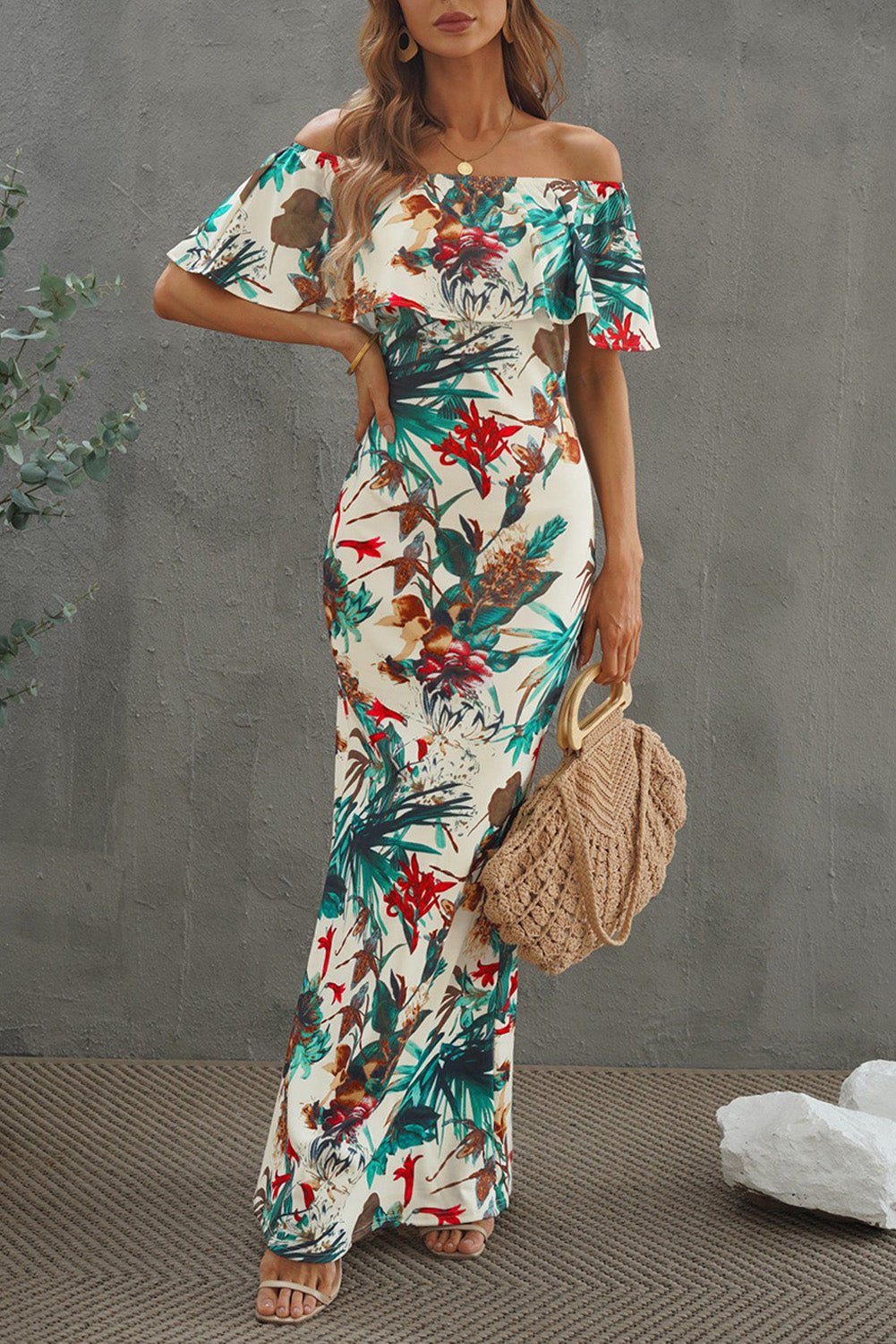 Floral Layered Off - Shoulder Maxi Dress - Mervyns