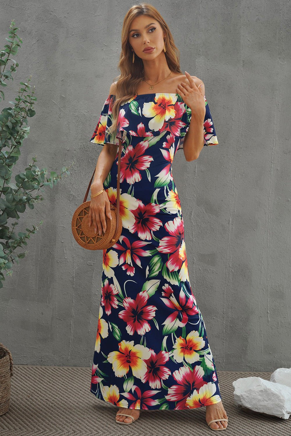 Floral Layered Off - Shoulder Maxi Dress - Mervyns