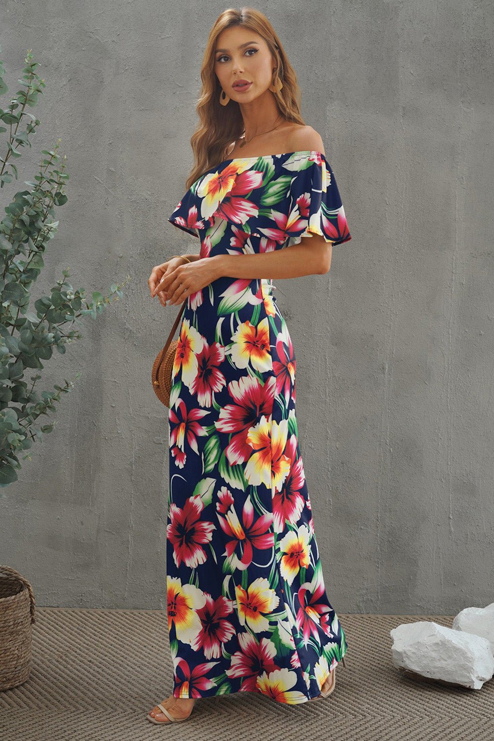 Floral Layered Off - Shoulder Maxi Dress - Mervyns