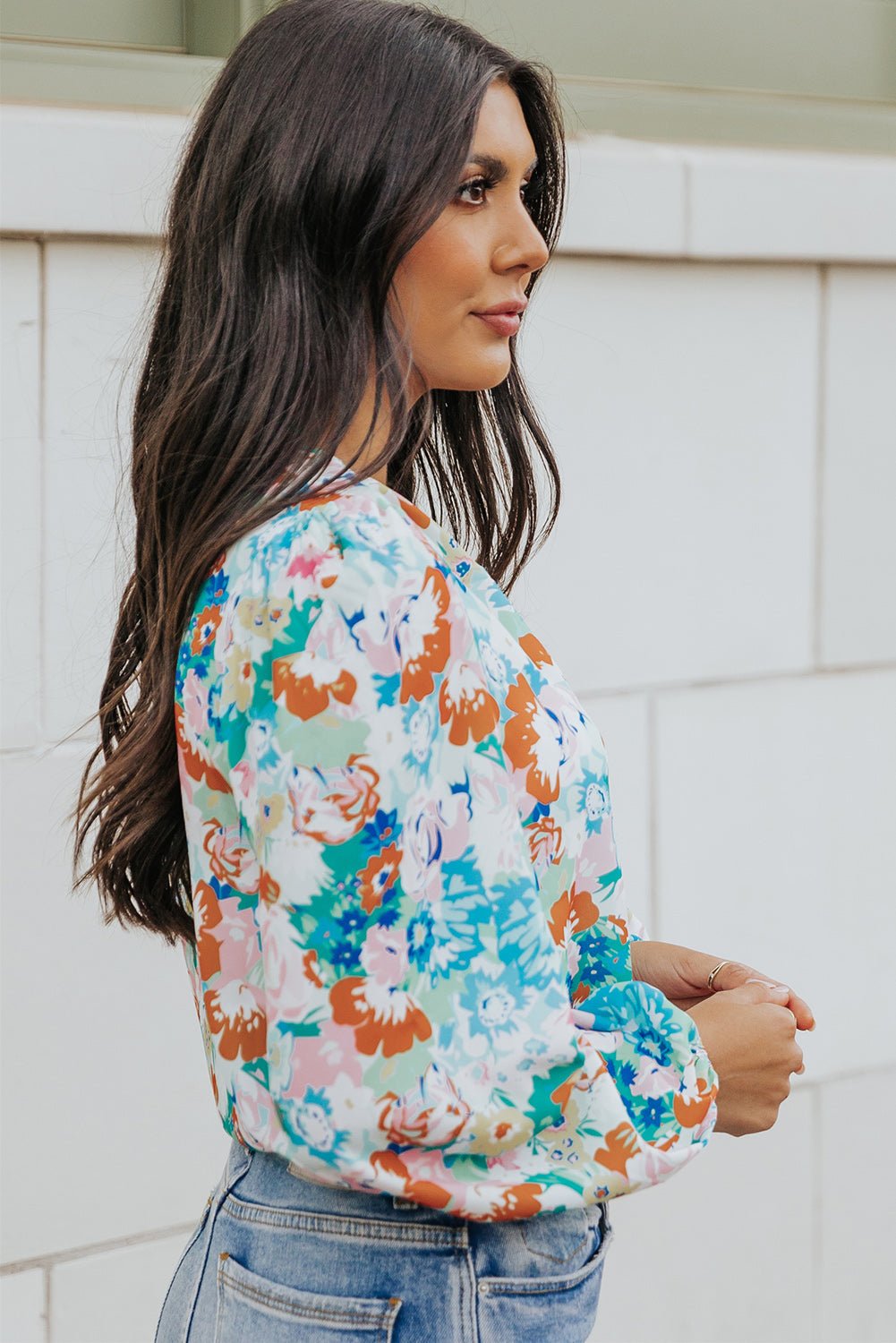 Floral Long Balloon Sleeve Blouse - Mervyns