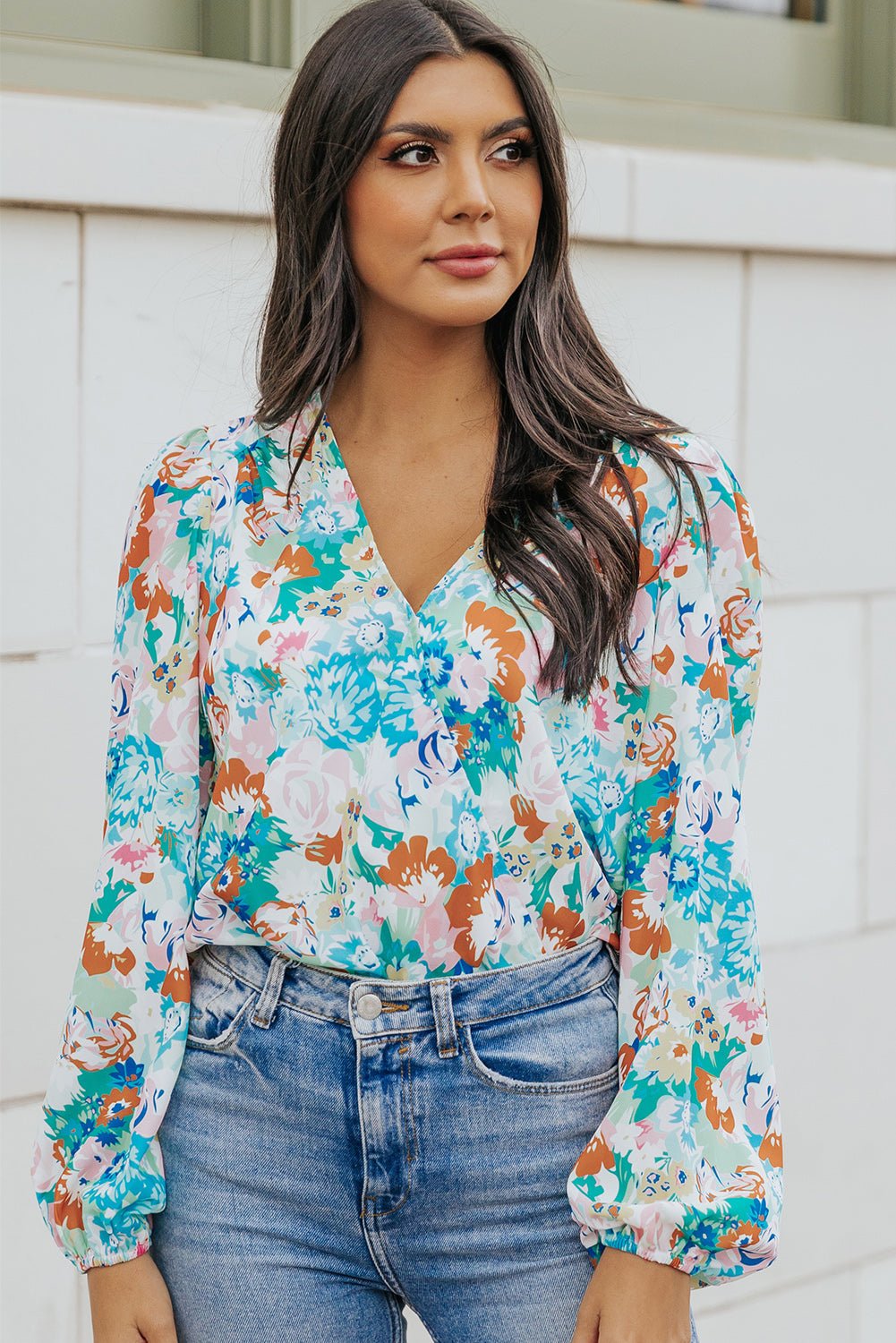 Floral Long Balloon Sleeve Blouse - Mervyns