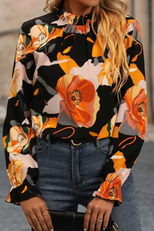 Floral Mock Neck Flounce Sleeve Blouse - Mervyns