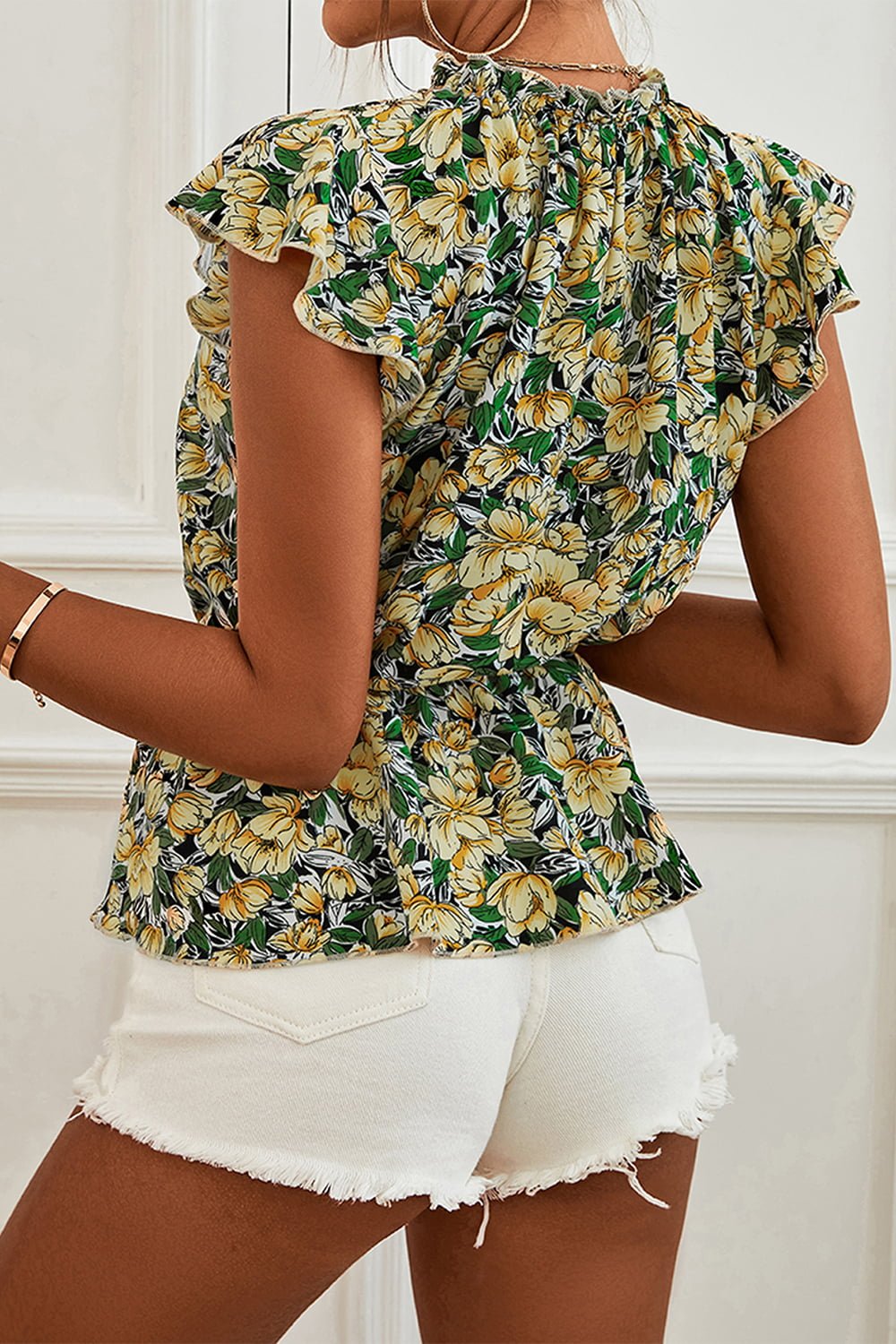 Floral Mock Neck Flutter Sleeve Peplum Top - Mervyns