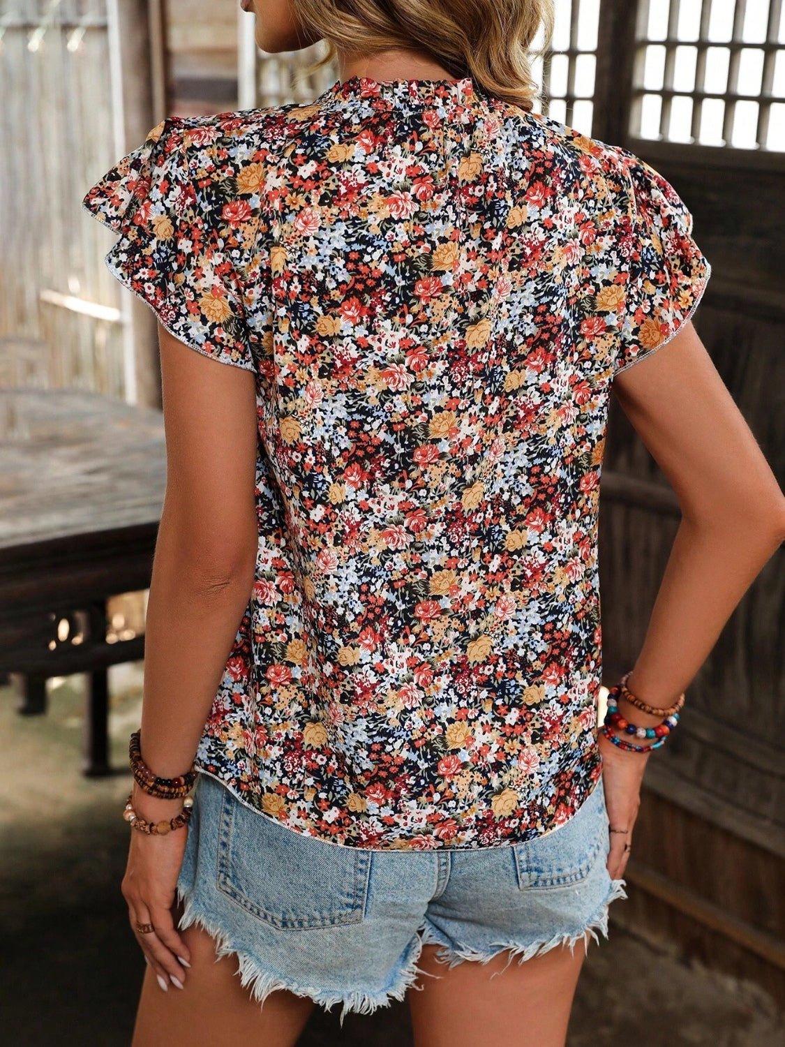 Floral Notched Cap Sleeve Blouse - Mervyns