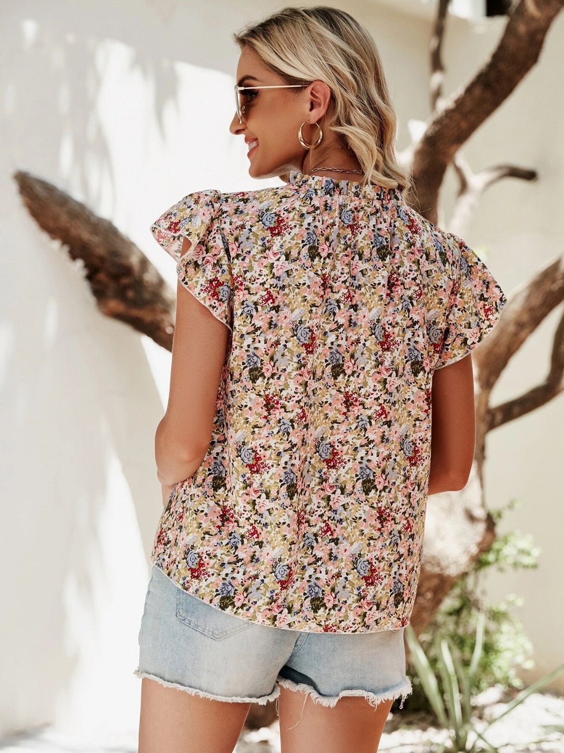 Floral Notched Cap Sleeve Blouse - Mervyns