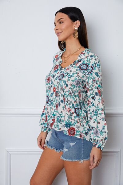 Floral Notched Long Sleeve Blouse - Mervyns